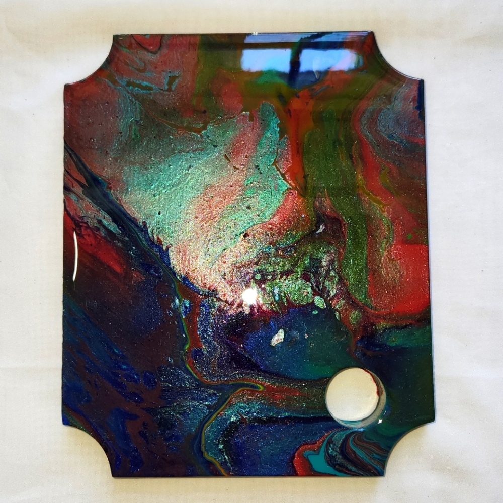 Hand Crafted Painted Snack Board Charcuterie Wood Resin Upcycled